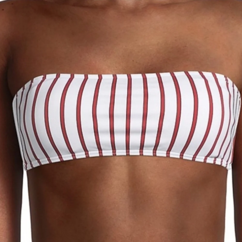 We WoreWhat Rosy Tie-Back Pinstripe Bikini Top Size: L Orange Red